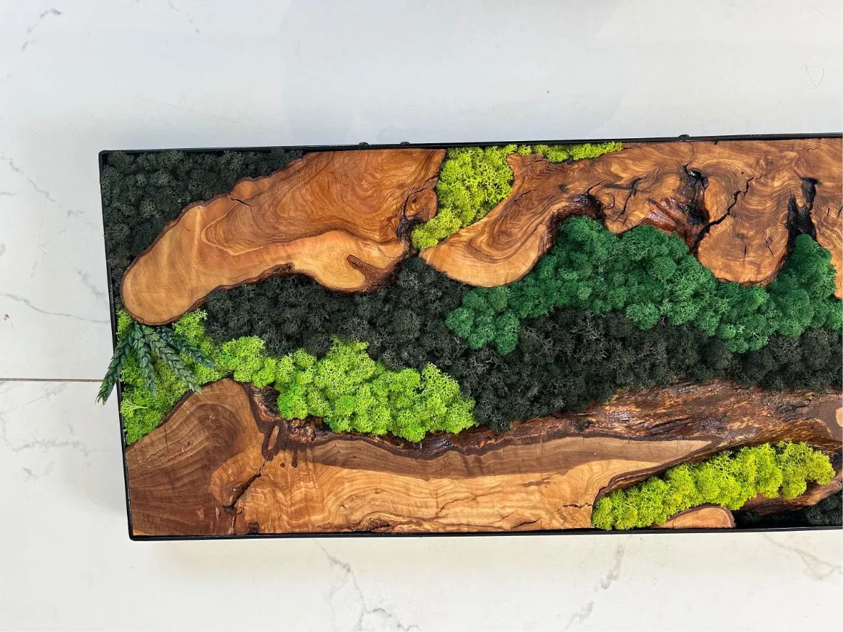 Custom Made Moss and Olive Wood Wall Art Handmade Gift Metal Frame Moss Wall Decor Olive Wood and Moss Wall Art The New Homeowner