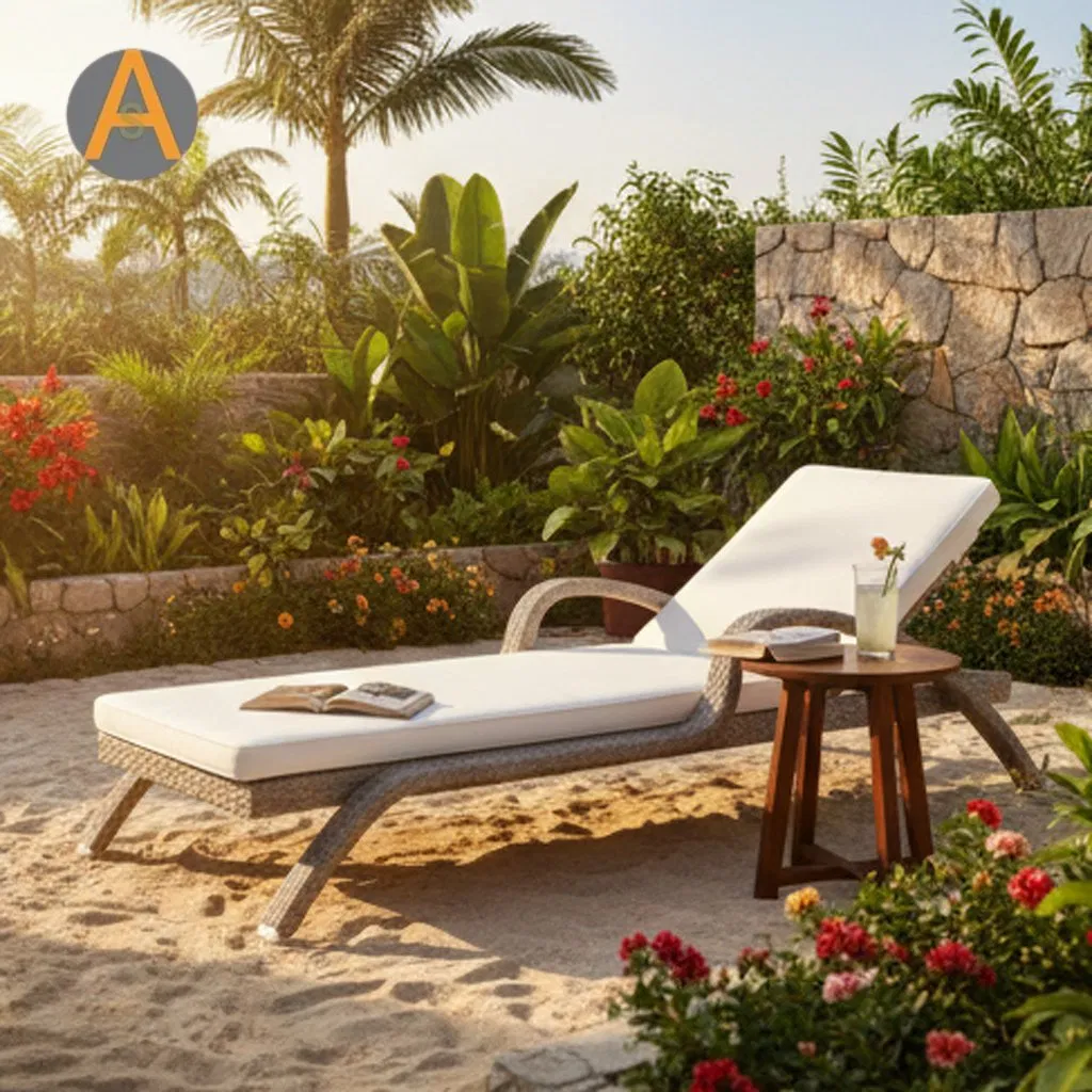 Urban Hotel Rooftop Bar Wave Shape Woven Rattan Hotel Poolside Leisure Sun Lounger for Sunbathing Resort