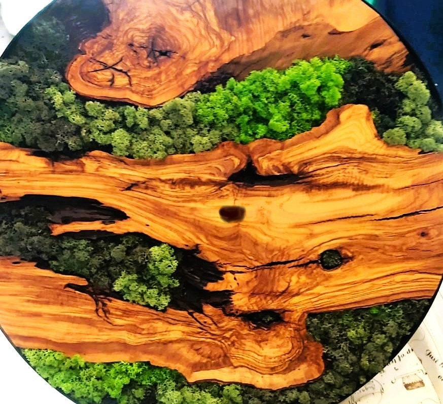 Custom Made Moss and Olive Wood Wall Art, Handmade Gift, Preserved Moss Art, Living Wall, Wall Decor, Wood Wall Art