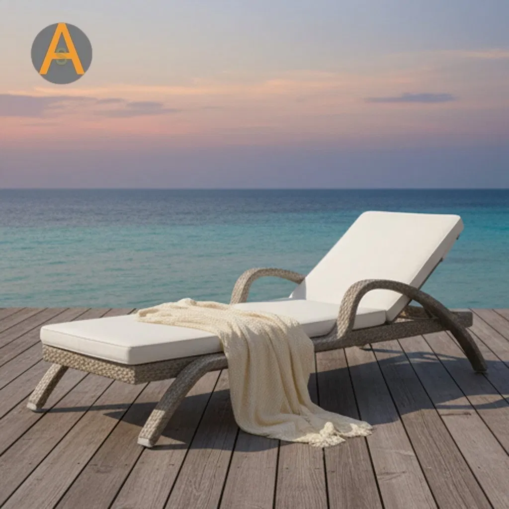 Urban Hotel Rooftop Bar Wave Shape Woven Rattan Hotel Poolside Leisure Sun Lounger for Sunbathing Resort