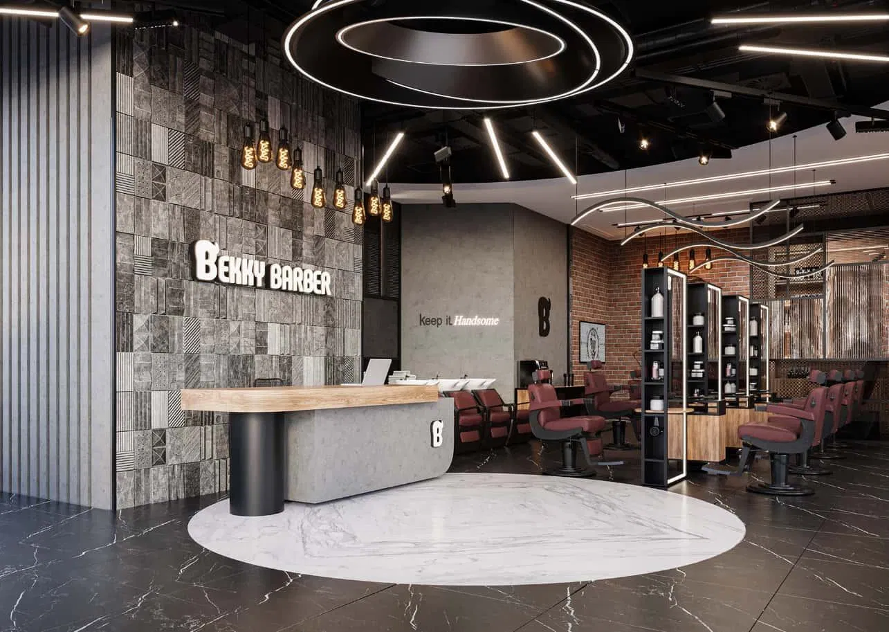 Modern Commercial Design Barber Shop Interior Decoration Solution