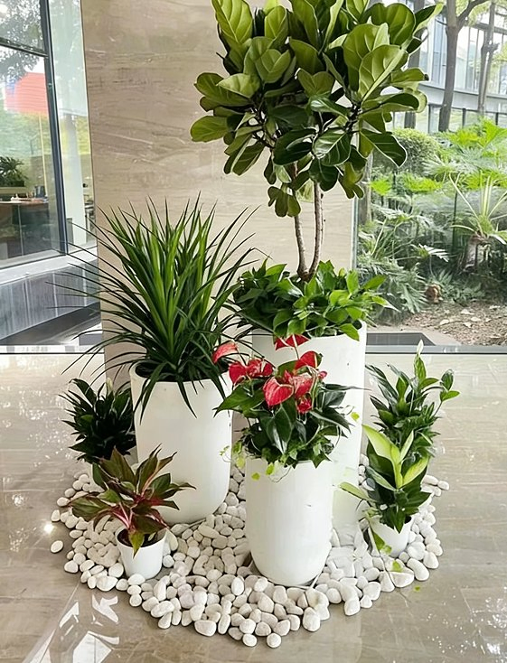 Artistic Design of Indoor Rhombus-Shaped Fiberglass Artificial Greenery Landscapes