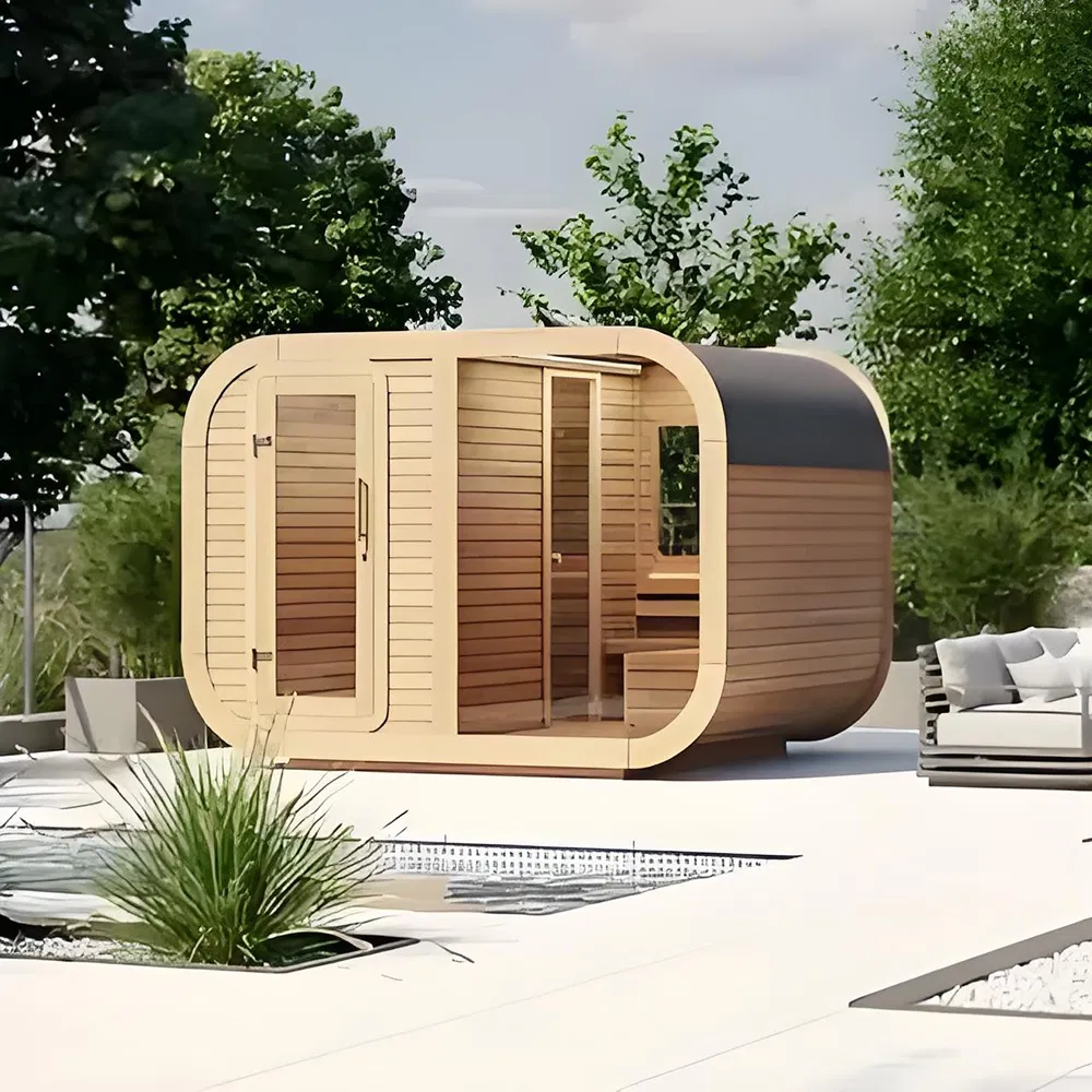 Compact Space-Saving Cube Outdoor Sauna Room Ideal for Urban Rooftop Patio Settings