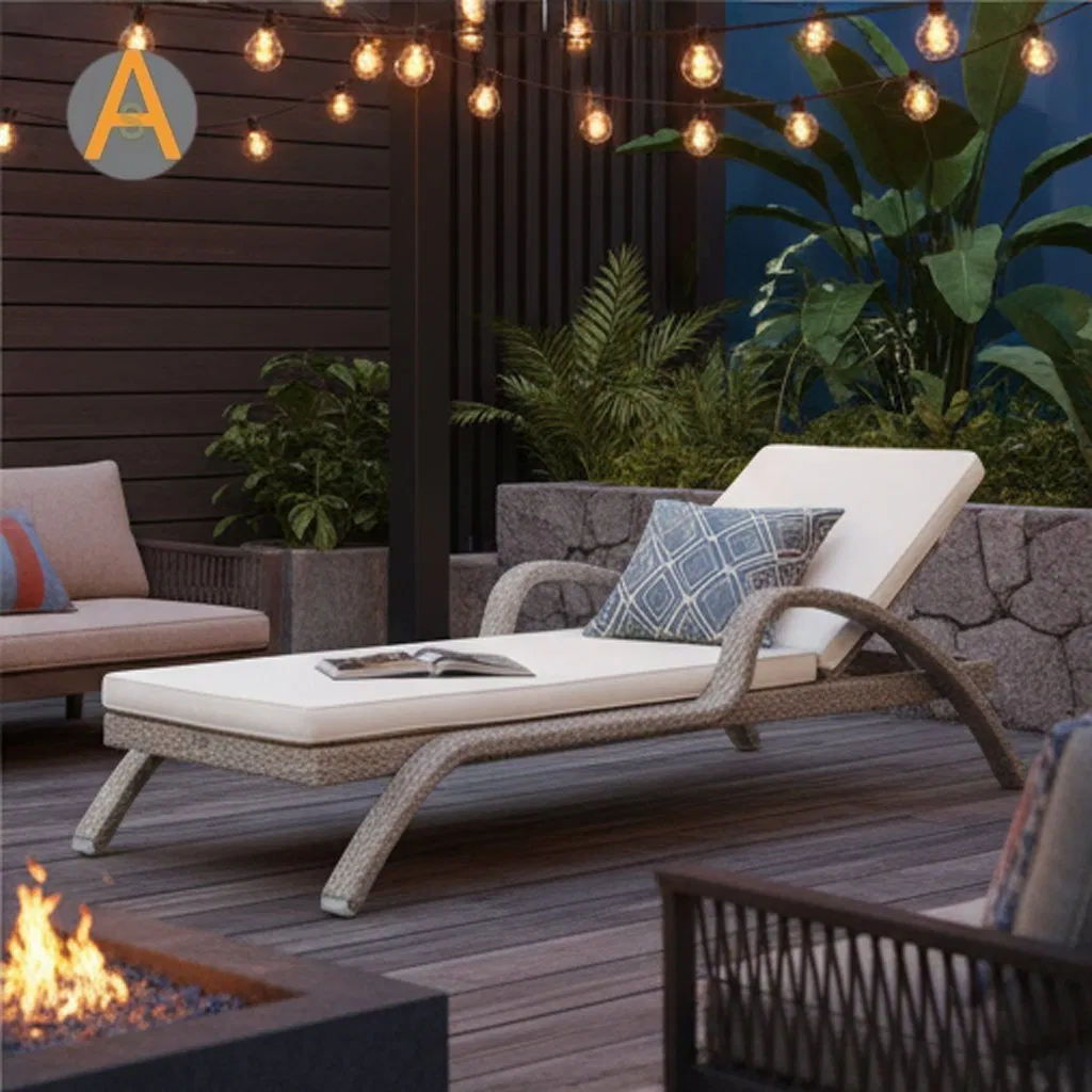 Urban Hotel Rooftop Bar Wave Shape Woven Rattan Hotel Poolside Leisure Sun Lounger for Sunbathing Resort