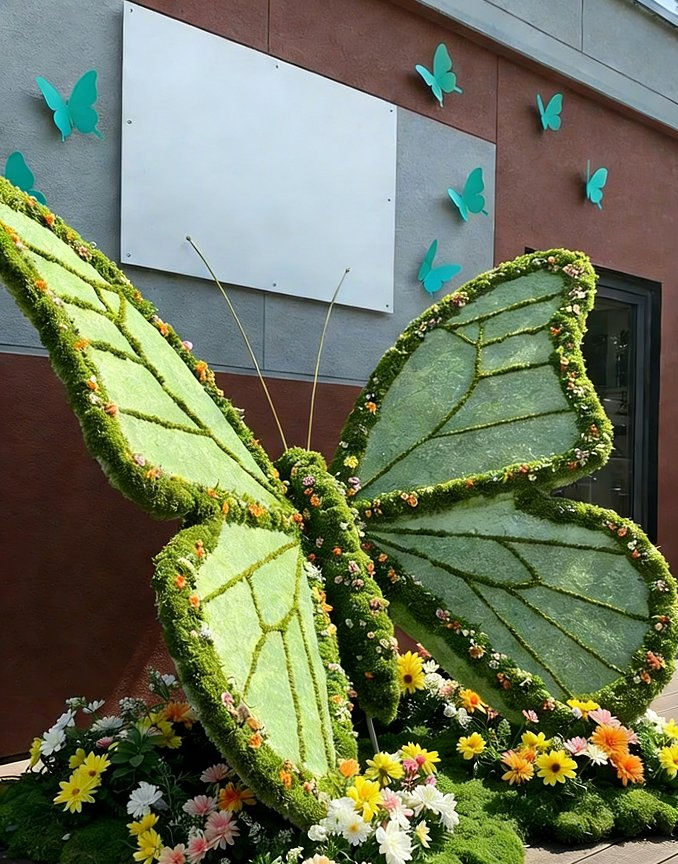 Artificial Greenery Art Installation with Fluttering Butterflies