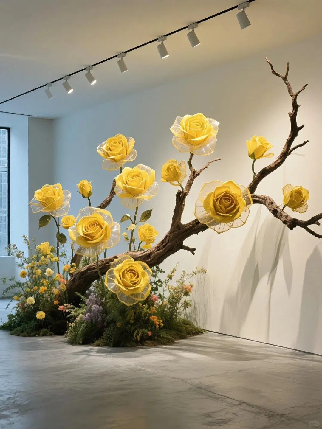 with Sunlight Through Branches Art Installation Artificial Greenery