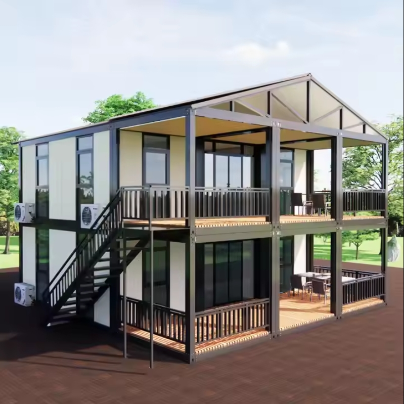 Ready Made Luxury Modular Houses with Bathrooms 20 40 FT Prefab Container House Wooden Solar-Powered Container House