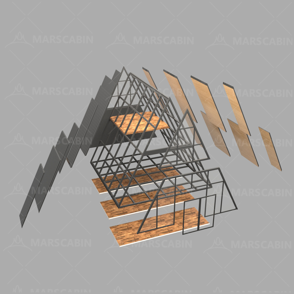 Eco Friendly 2 Floor Luxury Modular a Frame Prefab House with Terrace 20FT 40FT Prefab Modular 2 Storey Container House