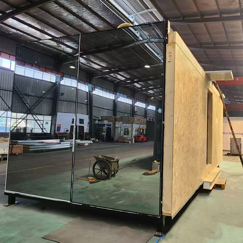 Modular Steel Frame System Prefab Glass Sunroom Cabin with Mirror Facade Architecture