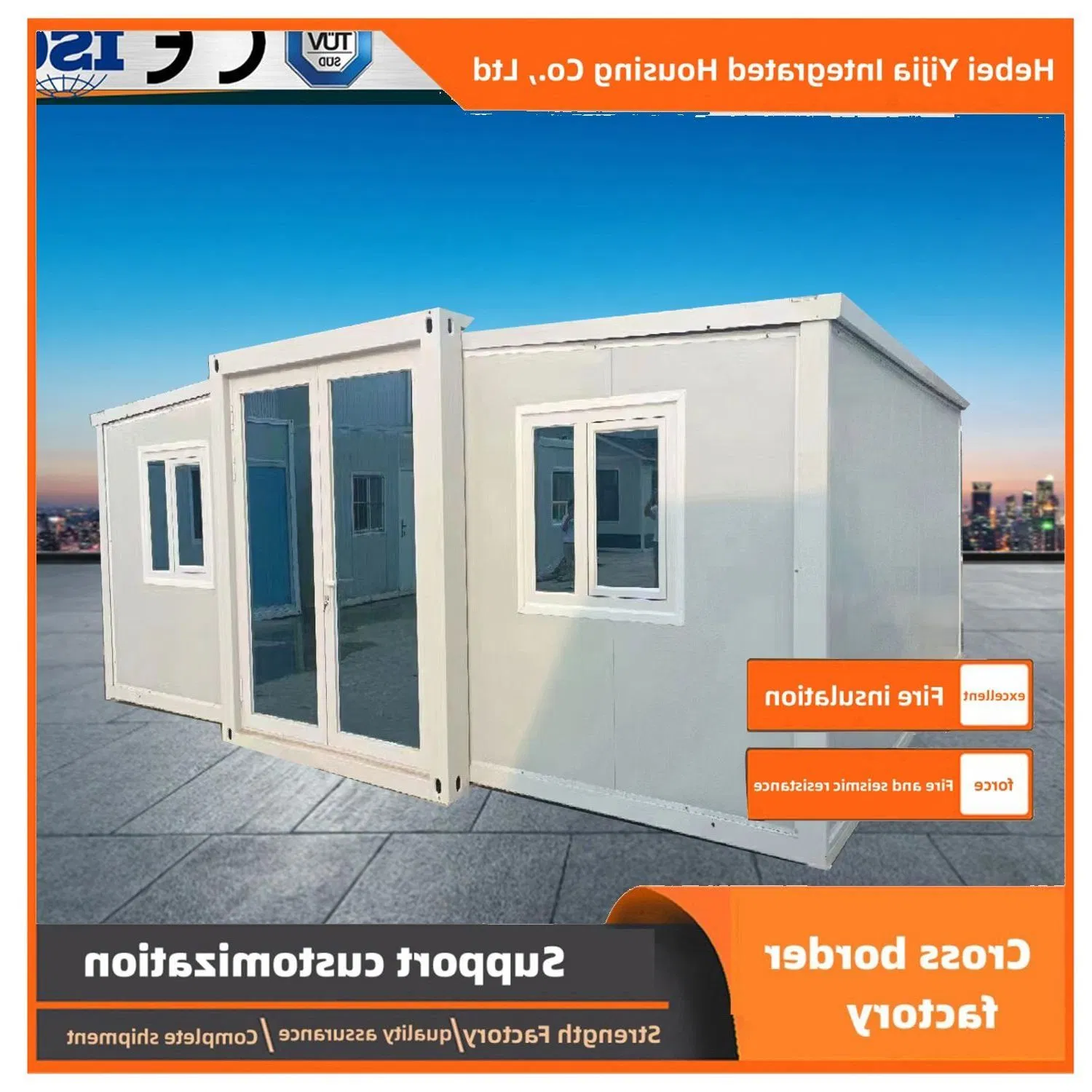 20FT Prefabricated Modern Steel Structural Materials Container Prefab Home Double Wing Folding Integrated House with Kitchen Prefabricated House