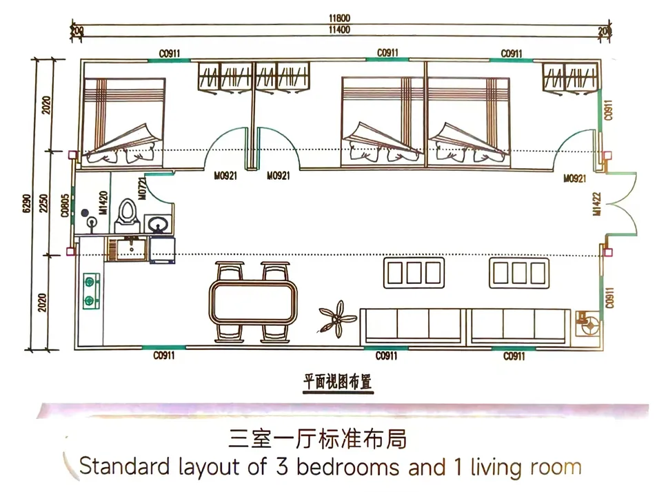 40FT Pointed Roof Terrace Type Double-Wing Folding Container House