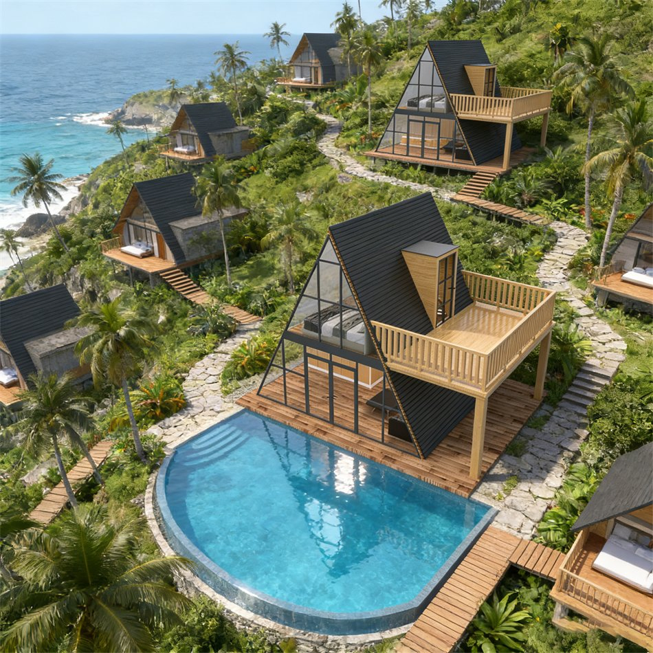 Eco Friendly 2 Floor Luxury Modular a Frame Prefab House with Terrace 20FT 40FT Prefab Modular 2 Storey Container House