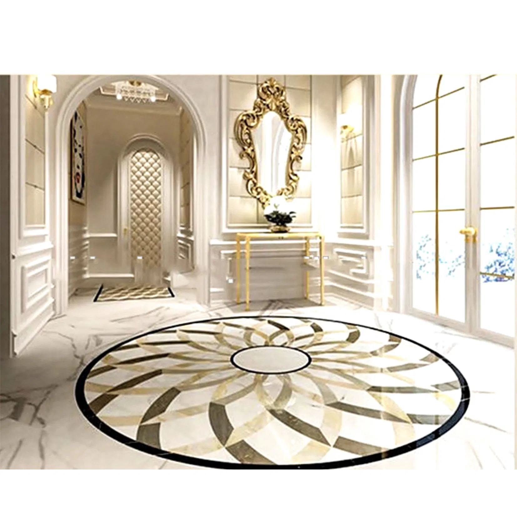 Luxury House Design Marble Waterjet Flower Marble Medallion for Villa Temple Hotel Border Design Lobby Royal Palace