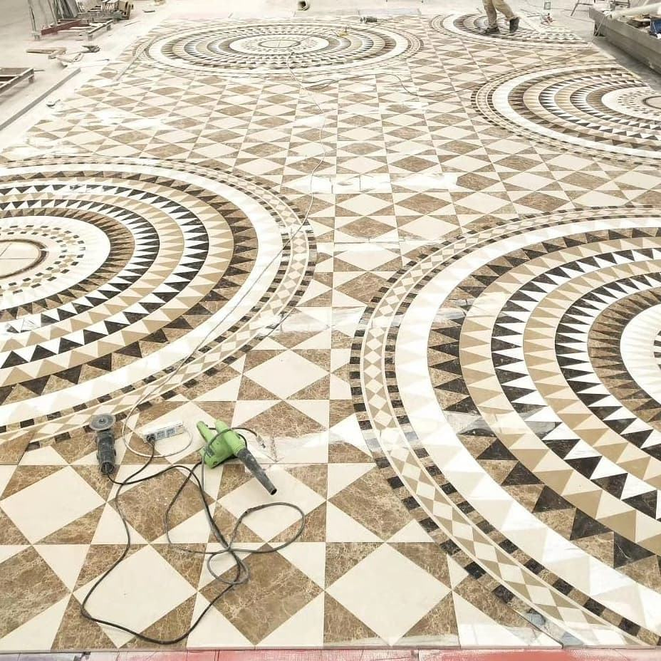 CNC Waterjet Floor Medallions Natural Marble Floor Medallion Marble Mosaic