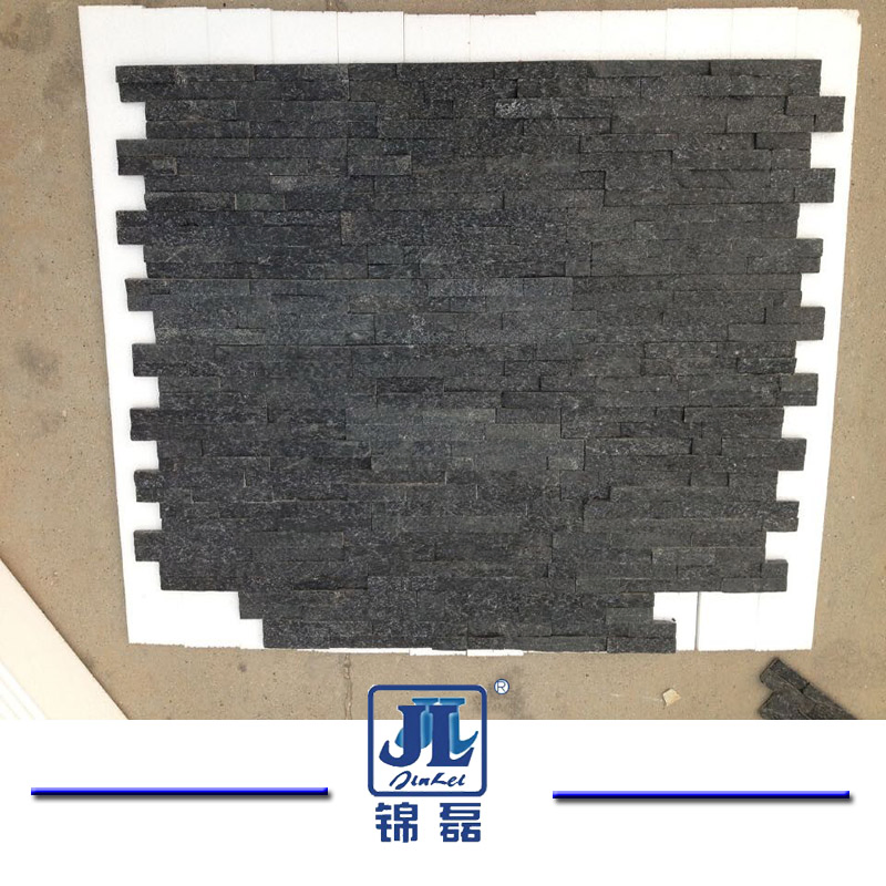 Z Shape Black Quartzite Stacked Ledge Culture Stone for Slate Veneer and Wall Panel