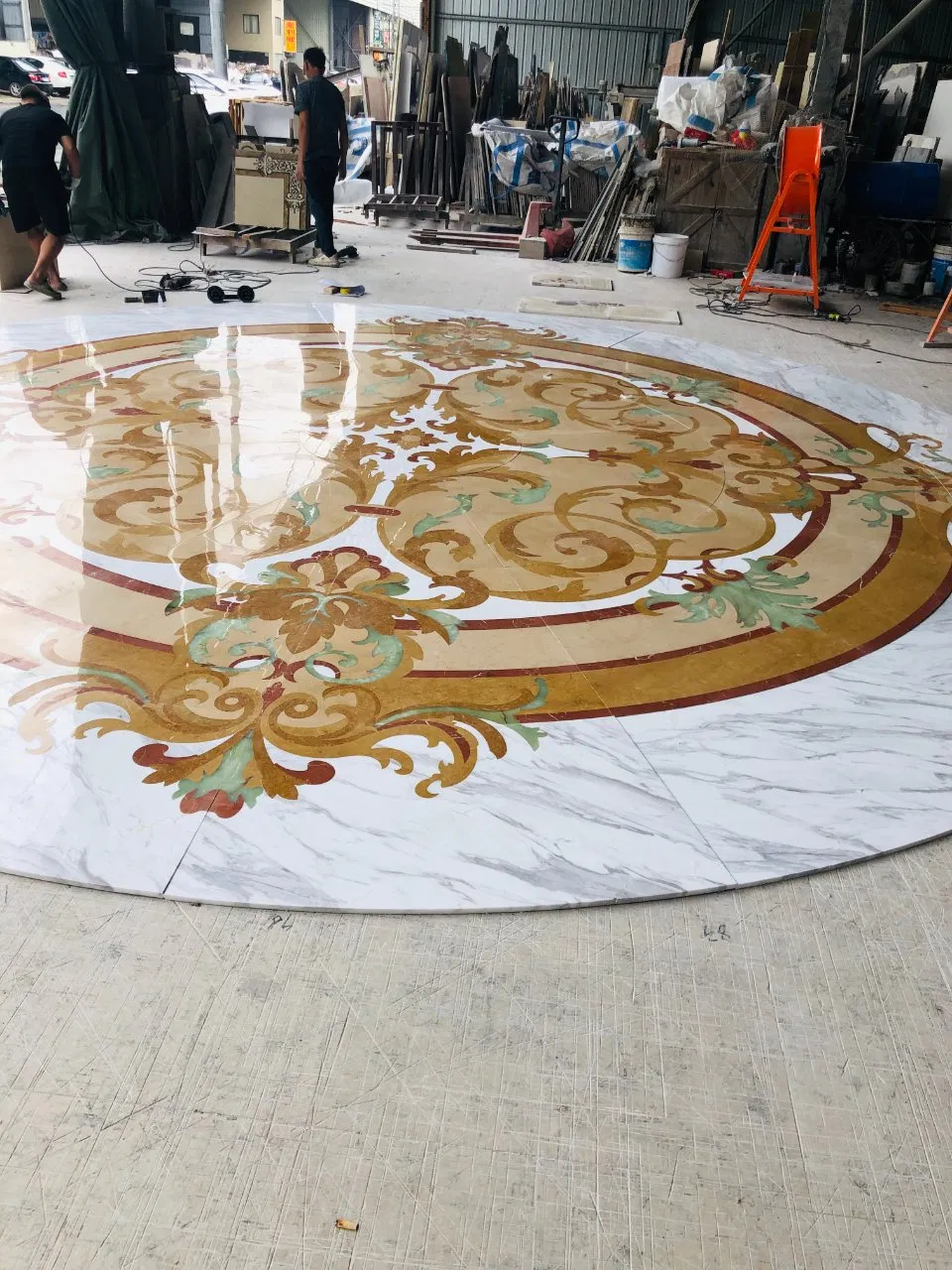 Luxury Handcrafted Waterjet Marble Inaly Medallion for Flooring