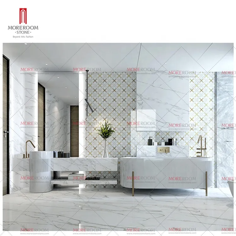 Waterjet Marble Inlay Brass Mosaic Tile