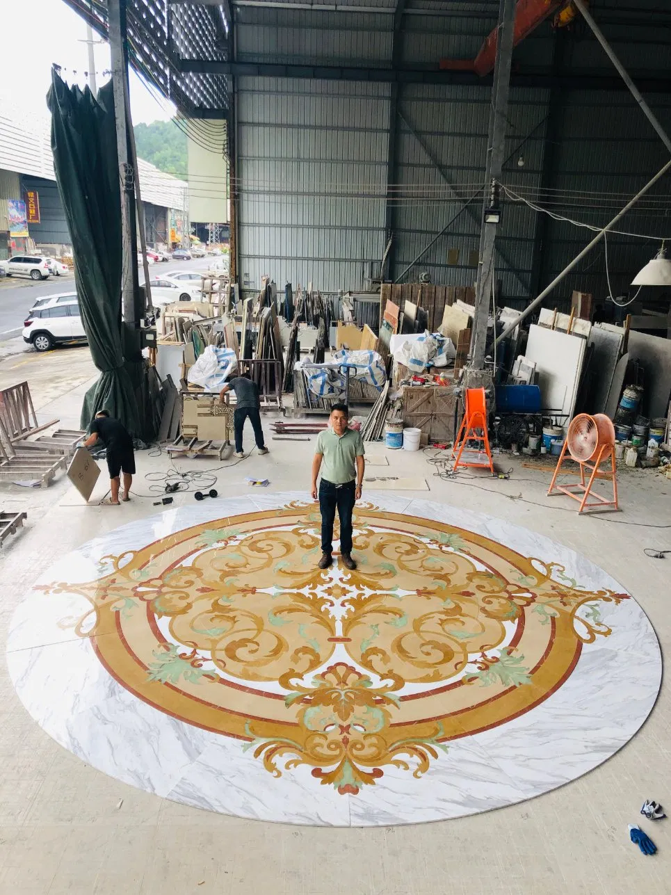 Luxury Handcrafted Waterjet Marble Inaly Medallion for Flooring