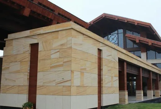 Supply of High-Quality Yellow Wooden Vien Sandstone Slab for Villa Wall Tile