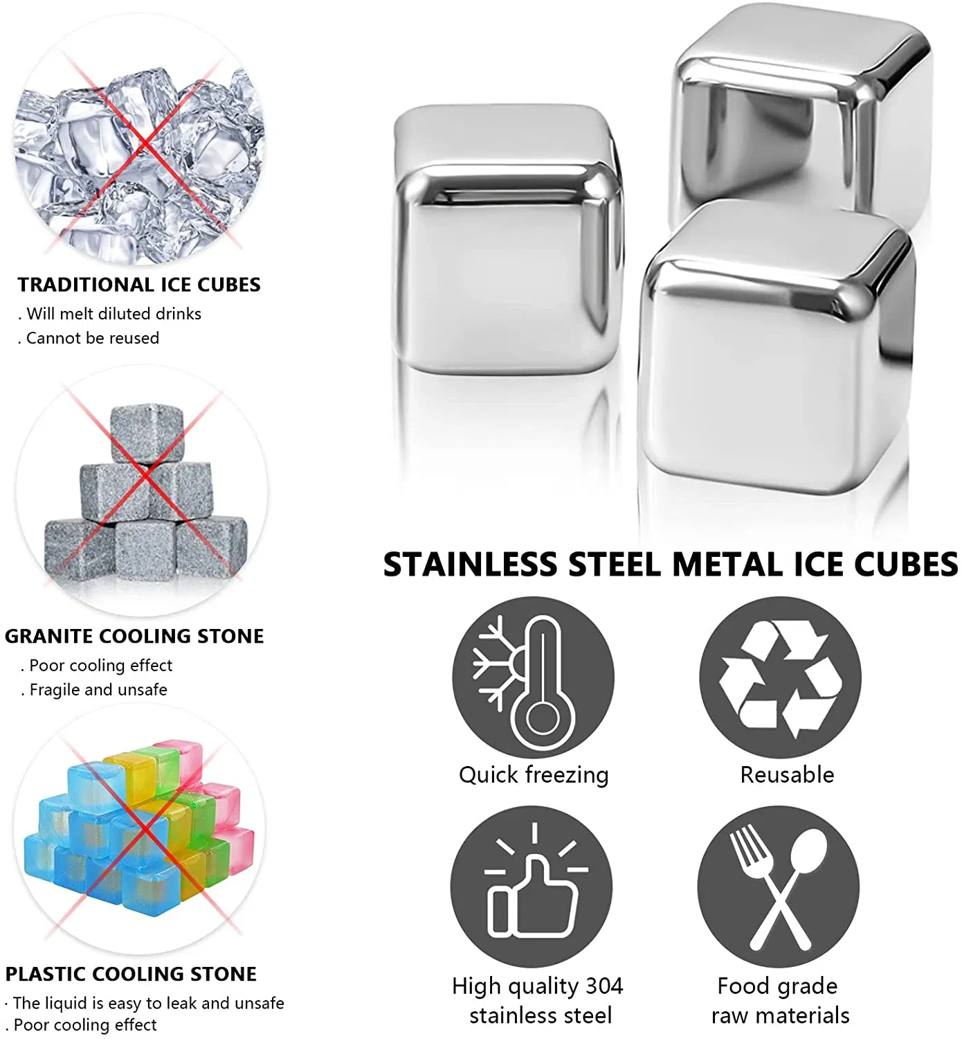 8 Stainless Steel Metal Ice Cubes Reusable Whiskey Rocks Beverage Chilling Stones for Smokehead Smooth Ambler Something Special