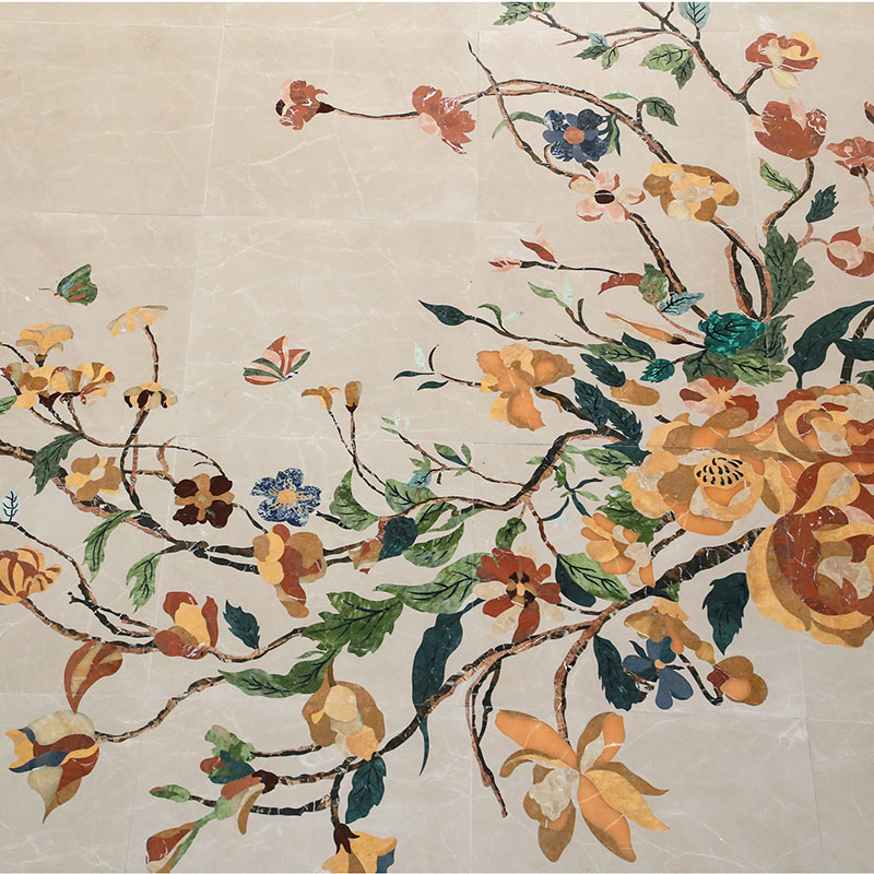 Customized Marble Medallion Flower Design Water Jet Inlay Border Round Frooling Medallion