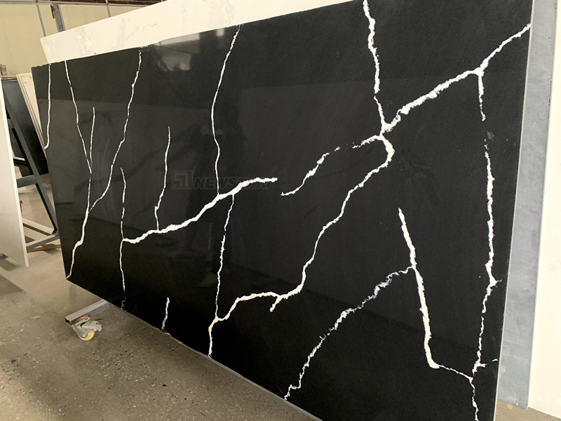 Wholesale Artificial Kitchen Hot Sale Countertop Quartz Marble Polished Background Wall Panel Paving Calacatta Black Quartz Slab Project