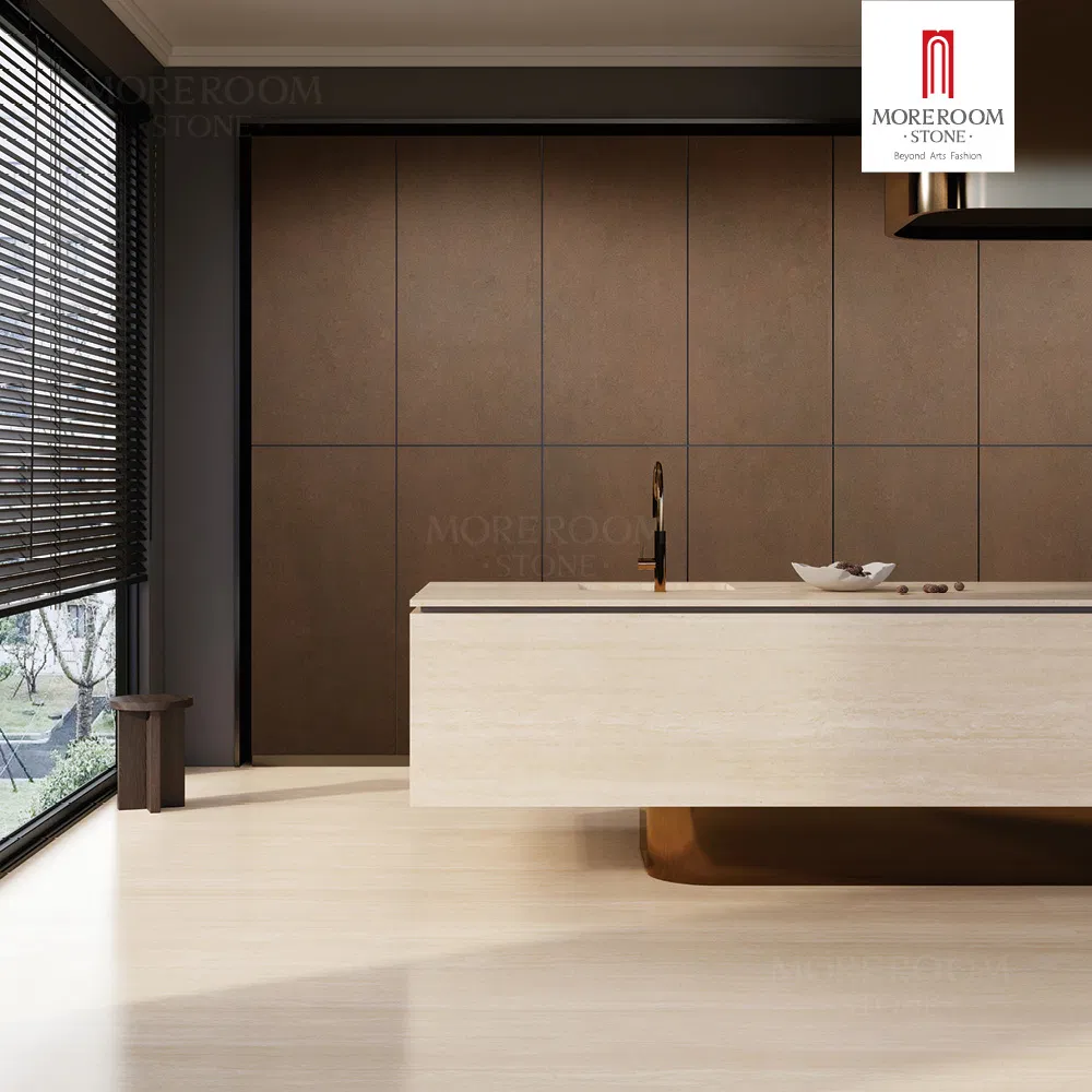 1600X3200mm Artificial Roman Travertine Matte Surface Sintered Stone for Waterfall Edge Kitchen Island