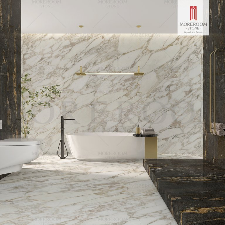 1600*3200*12mm Artificial Calacatta Gold Bright Surface Sintered Stone Tile for Living Room