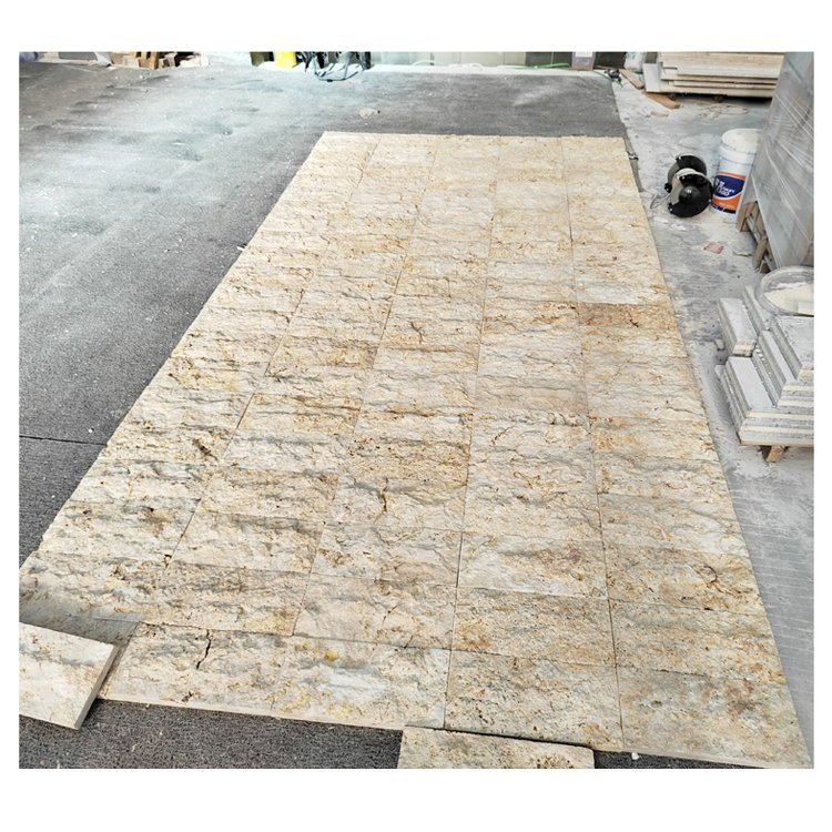 Natural Stone Wall Tile Split Limestone Travertine Crazy Paving Irregular Travertine Cladding