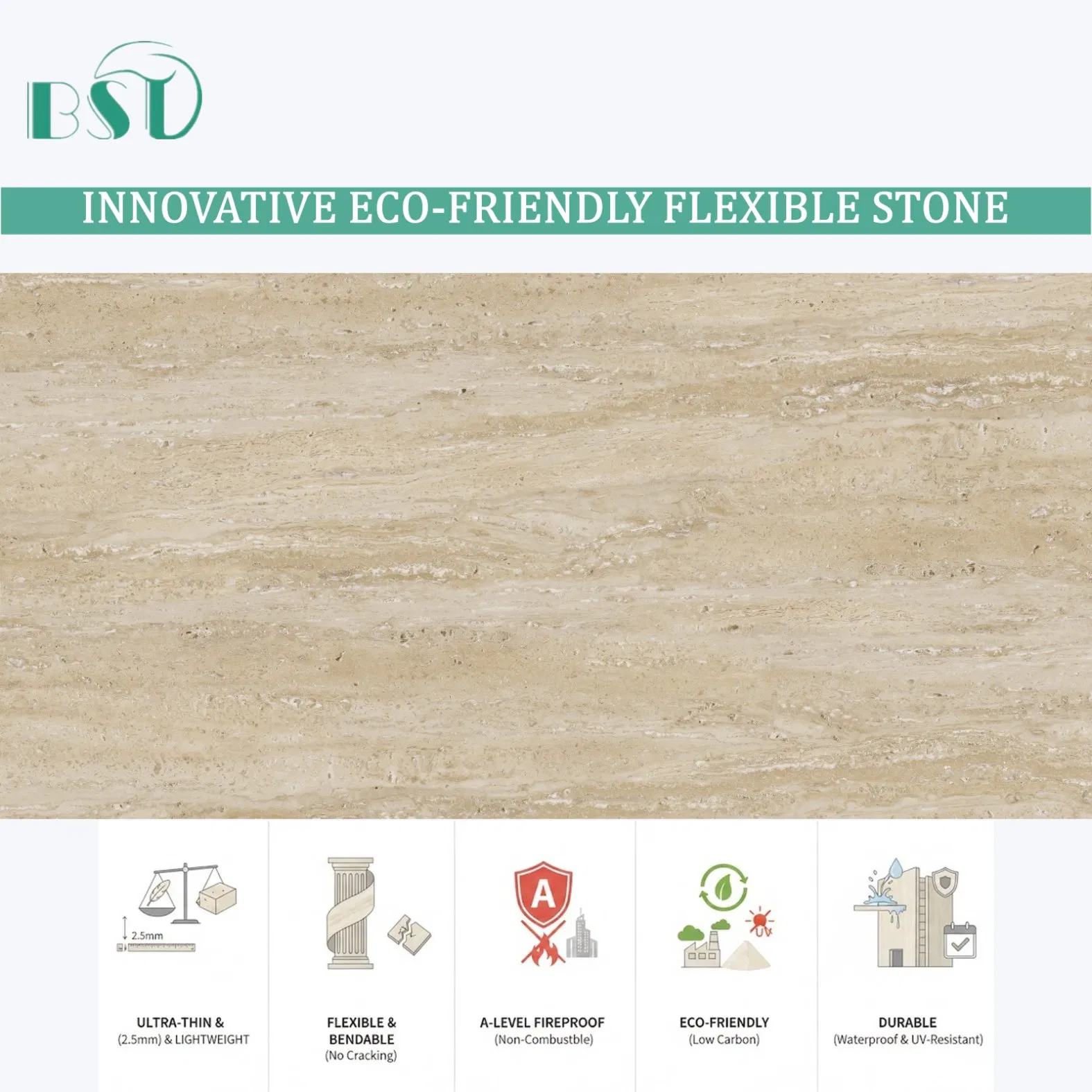 High-Performance Flexible Travertine Certified MCM Wall Cladding