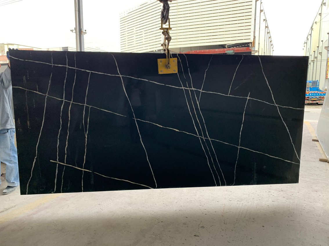 Black Artificial Quartz Stone Slab for Sale Quality Granite Design