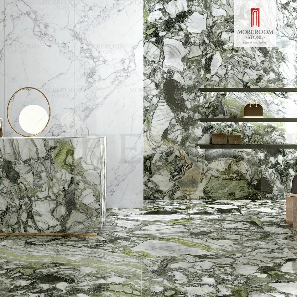 Artificial Emerald Green Porcelain Slab Wall Sintered Stone Counter Top for Villa Interior and Exterior