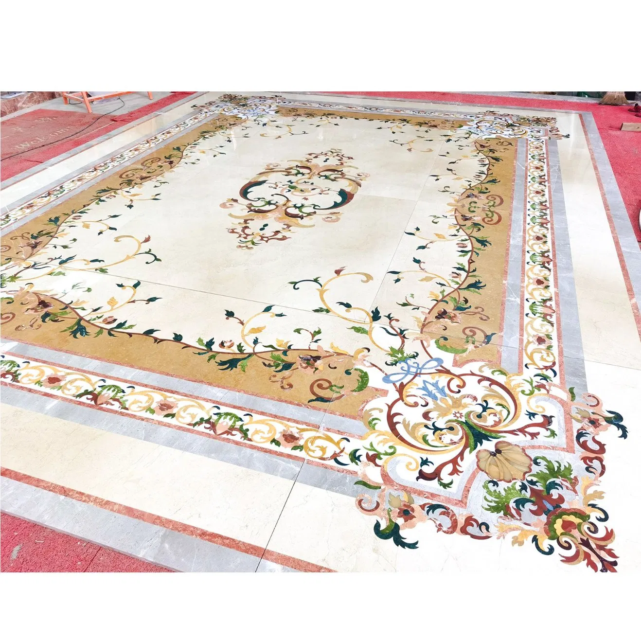 Luxury House Design Marble Waterjet Flower Marble Medallion for Villa Temple Hotel Border Design Lobby Royal Palace