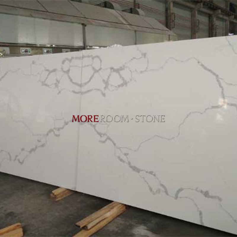 Hot Sale Bookmatched Calacatta White Artificial Stone Quartz Stone Kitchen Countertop