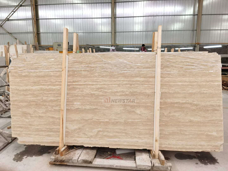 Manufacture Natural Stone Beige Travertine Marble Slab Customized Table Outdoor Matte Marble