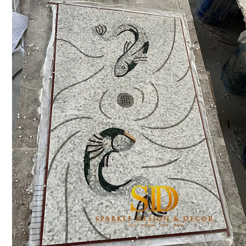 Customized Handmade Marble Mosaic Floor Pattern for Shower Pan