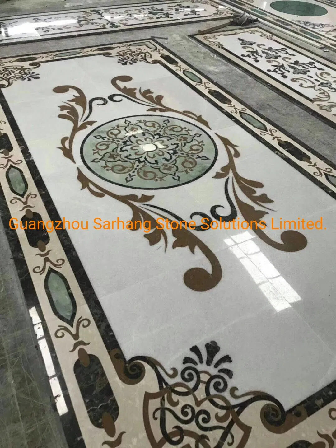 Arabeque Style Customized Rectangle White Color Waterjet Marble/Stone Medallion for Hallyway Floor