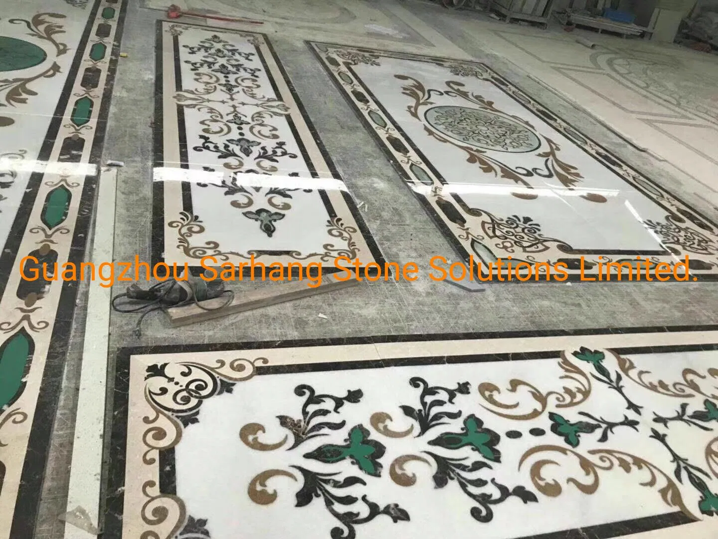 Arabeque Style Customized Rectangle White Color Waterjet Marble/Stone Medallion for Hallyway Floor