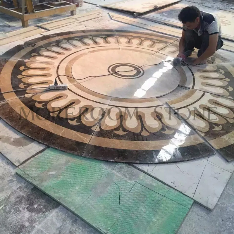 Dark Color Round Waterjet Medallion for Marble Onyx Inlay Flooring