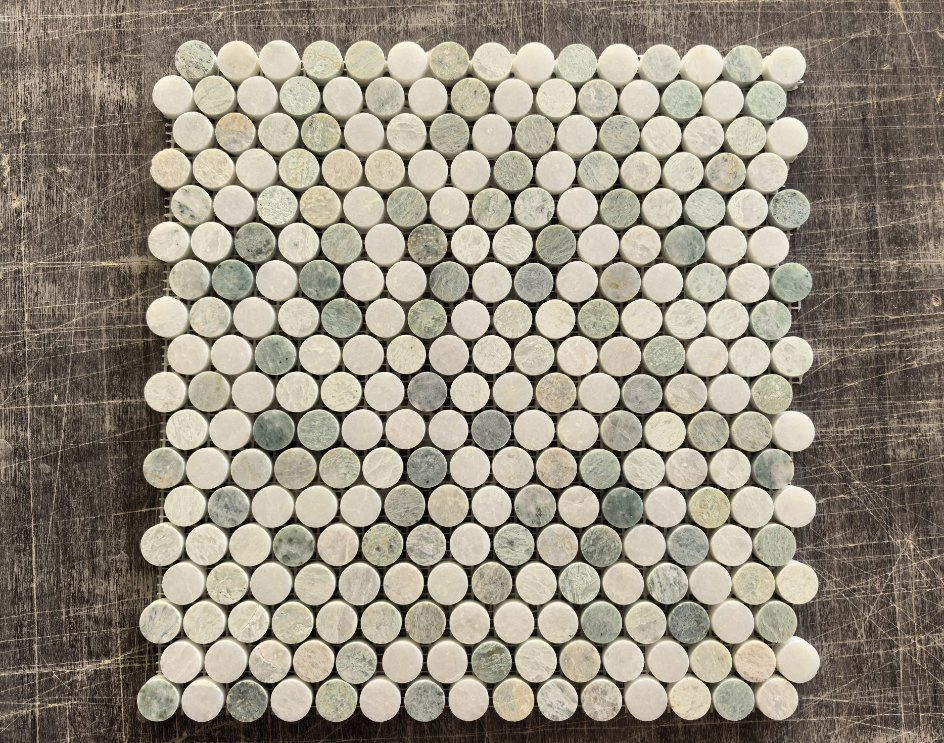 Natural stone honed Ming Green Penny Rounds Marble Mosaic for Indoor/Interior kitchen/bathroom Floor/wall/backsplash/Ceiling decoration