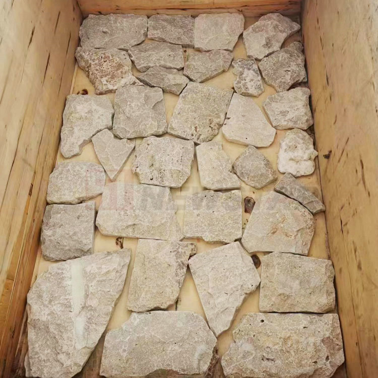 Natural Stone Wall Tile Split Limestone Travertine Crazy Paving Irregular Travertine Cladding