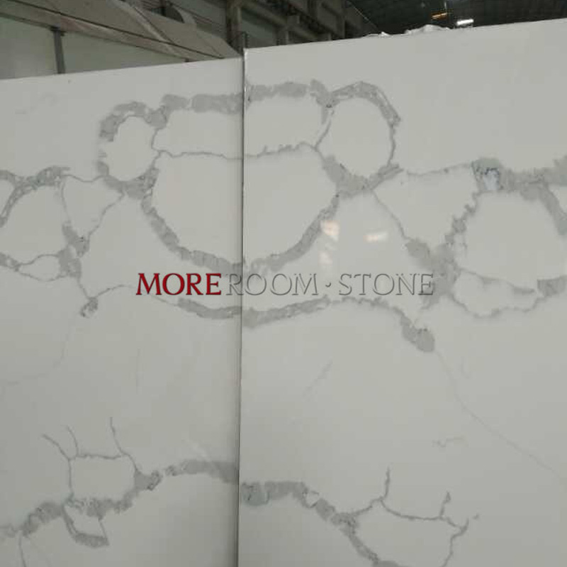 Hot Sale Bookmatched Calacatta White Artificial Stone Quartz Stone Kitchen Countertop