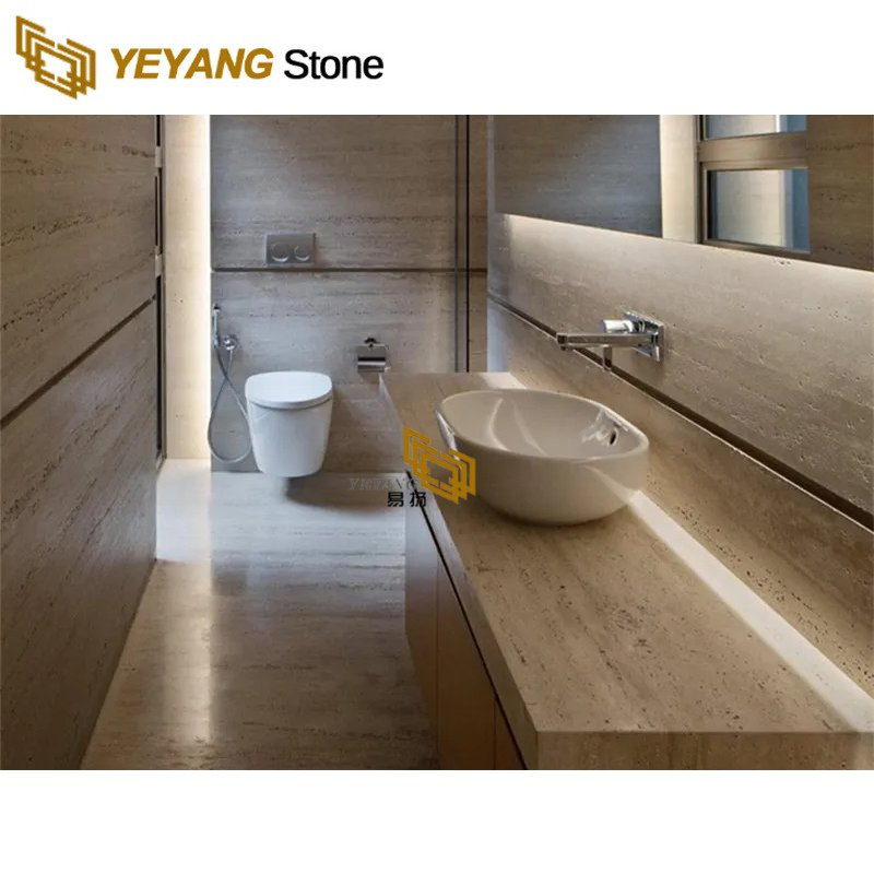 Beige Roman Travertine for Bathroom/Countertop/Vanity/Wall/Floor Vein Cut Travertine Marble Tiles Supplier