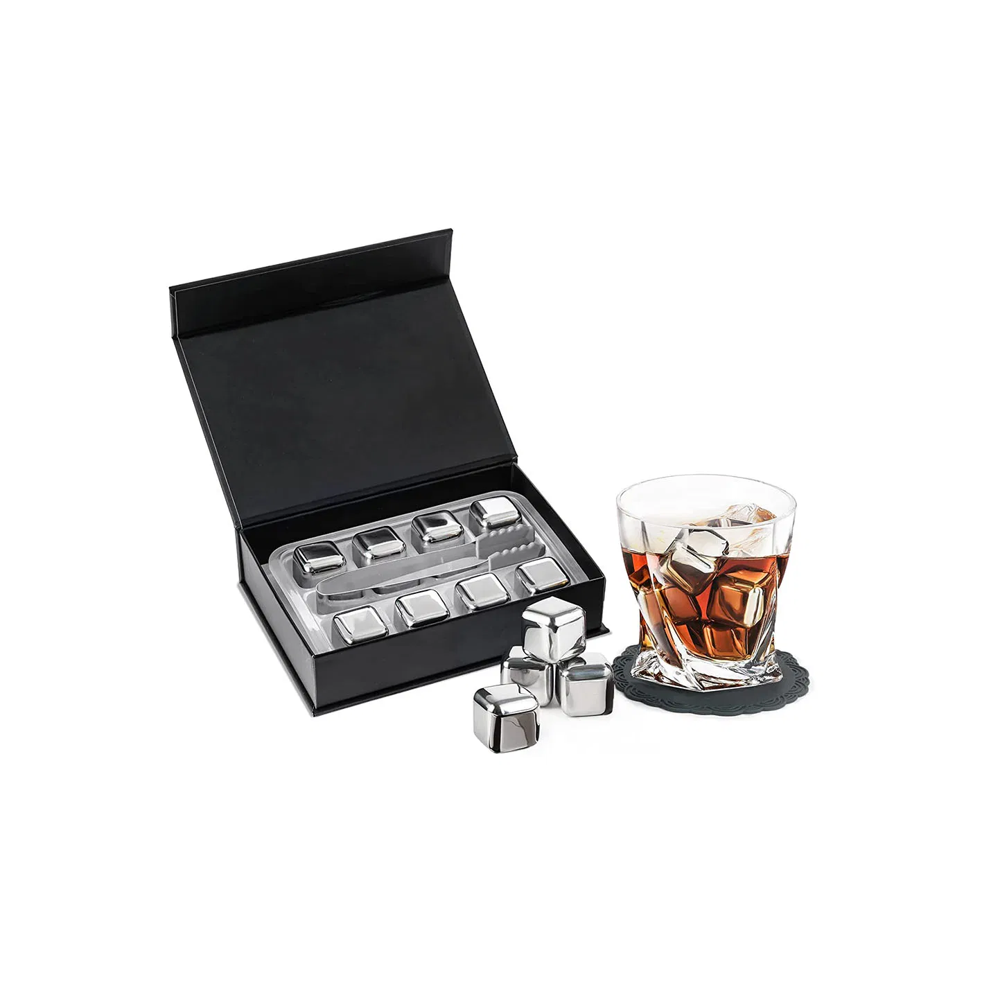 8 Stainless Steel Metal Ice Cubes Reusable Whiskey Rocks Beverage Chilling Stones for Smokehead Smooth Ambler Something Special