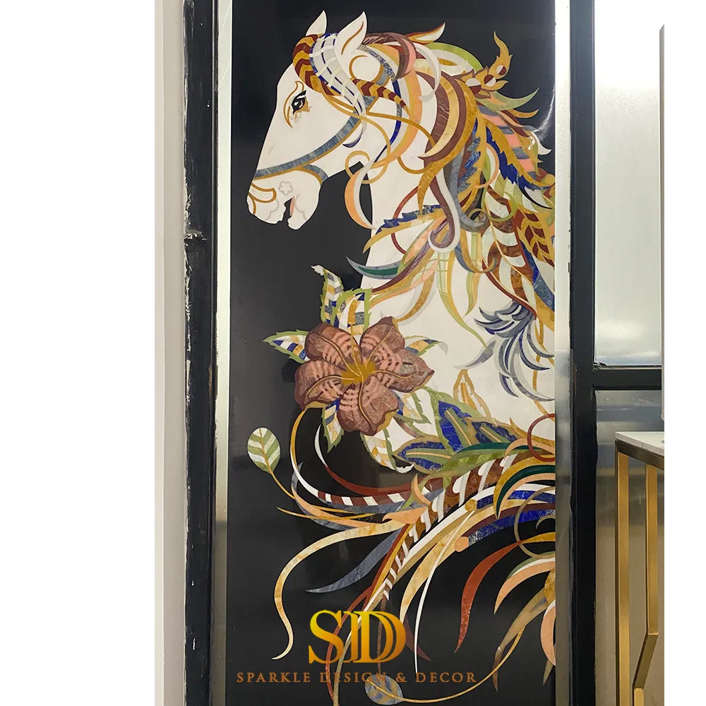 Exquisite Horse Pattern Water Jet Cutting Marble Medallion Work