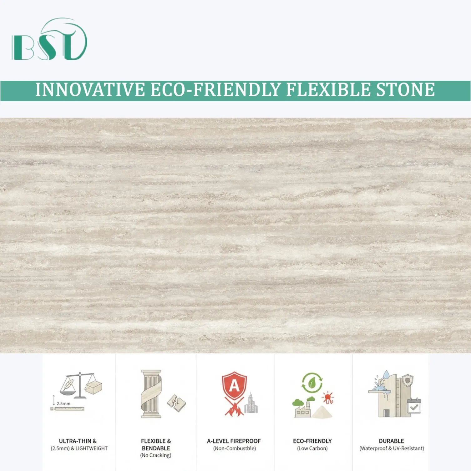 High-Performance Flexible Travertine Certified MCM Wall Cladding