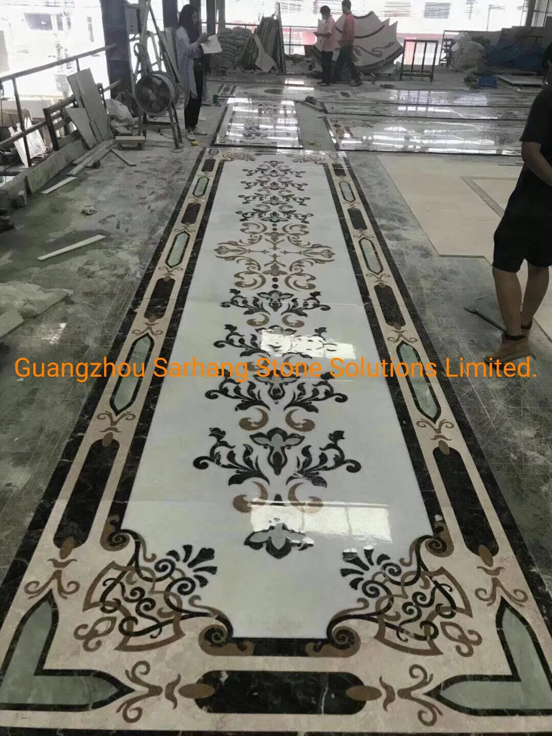 Arabeque Style Customized Rectangle White Color Waterjet Marble/Stone Medallion for Hallyway Floor