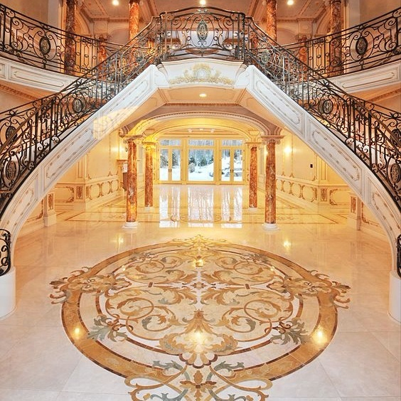 Luxury Handcrafted Waterjet Marble Inaly Medallion for Flooring