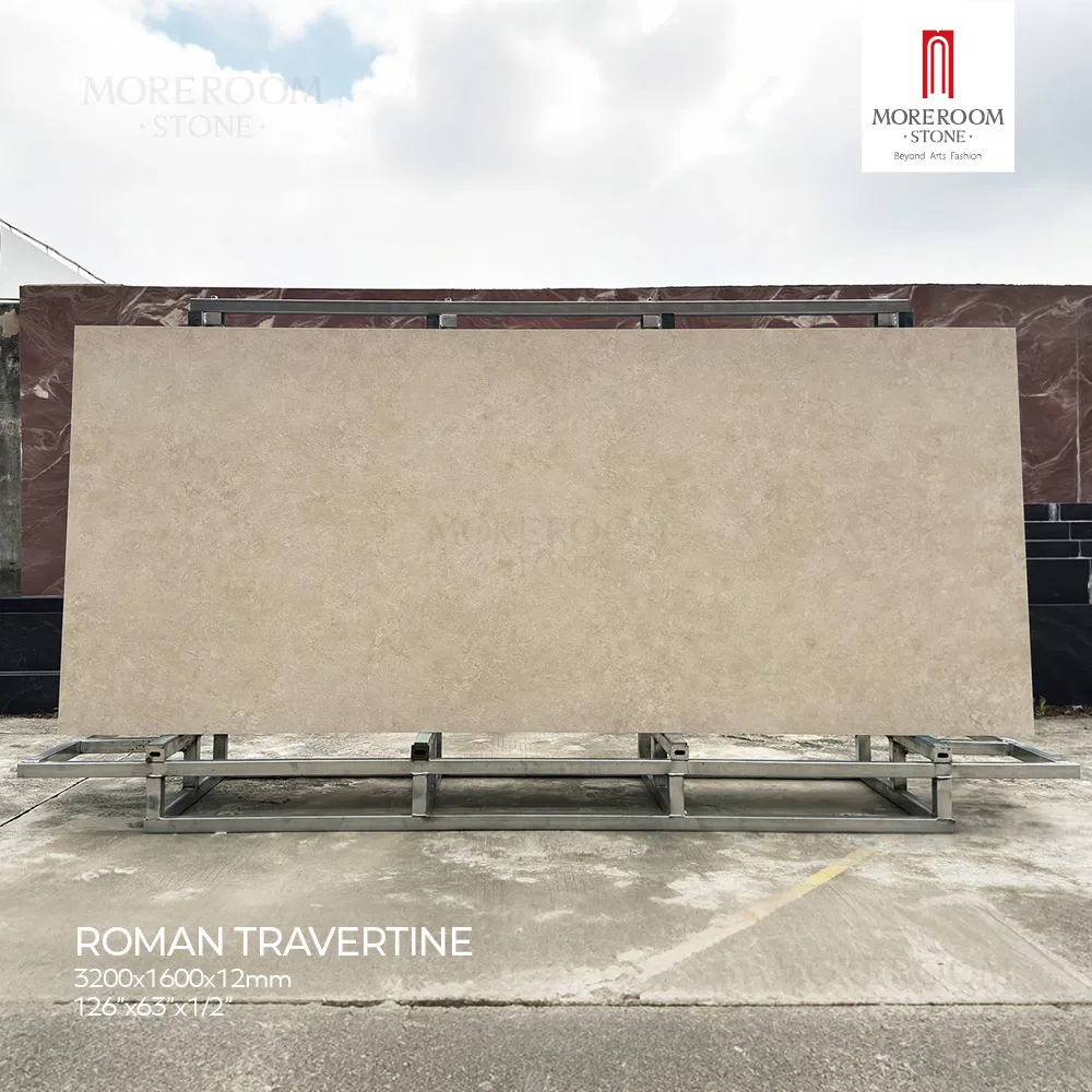 1600X3200mm Artificial Roman Travertine Matte Surface Sintered Stone for Waterfall Edge Kitchen Island