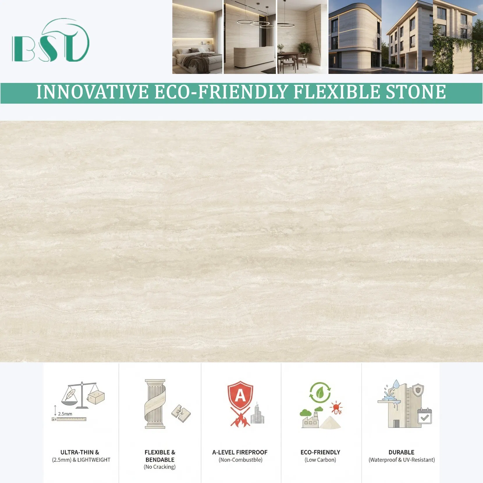 High-Performance Flexible Travertine Certified MCM Wall Cladding